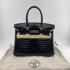 Hermes Birkin 30 in black crocodile skin